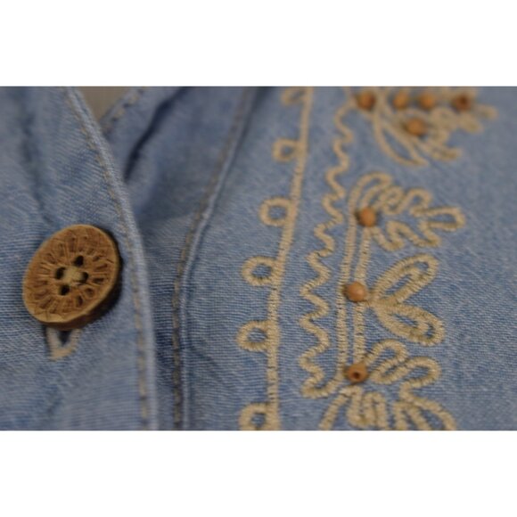 Vintage 90s Blue Embroidered‎ Button Down Blouse - Picture 7 of 8